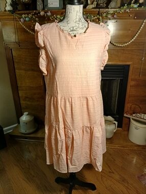 Chetta B Peach Ruffle Mini Smocked Tiered  Dress